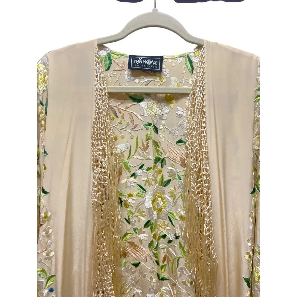 Maya Matazaro Boutique Pale Yellow Silk Floral Opera Coat Kimono